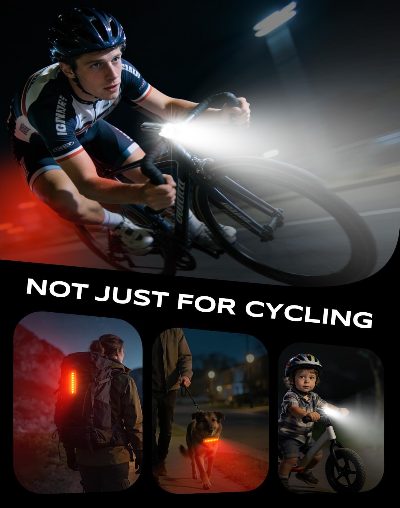 SUYIWEE 2026 New 1200LM Wide Angle Bike Lights for Night Riding, 3+5 Modes & IP65 Waterproof Bicycle Lights Front and Rear, Long-Lasting USB Rechargeable Sports Scooter Accessories for Men Women