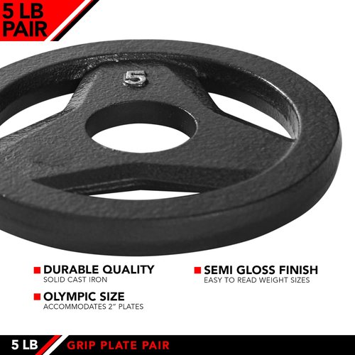 JFIT Cast Iron Olympic 2-Inch Grip Plate for Barbell, 5 Pound Set of 2 Plates Iron Grip Plates for Weightlifting, Crossfit - 2” Weight Plate for Bodybuilding