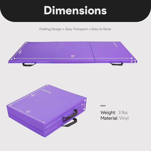 BalanceFrom Folding Gymnastics Mat - 6x2 Feet, 2-Inch Thick Vinyl Pad with Carrying Handles for Home Workouts | Yoga, Pilates, Tumbling, Martial Arts