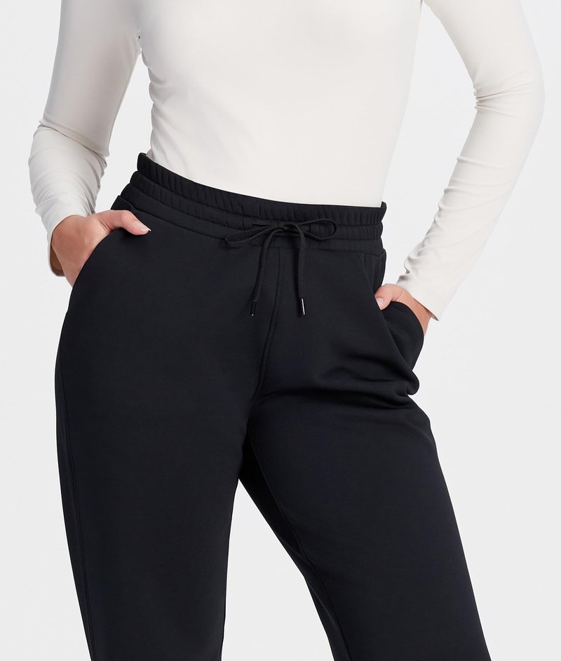 Yogipace Petite Women's CozyWarmth Thick Thermal Fleece Sweatpants, Relaxed Straight Leg Lounge Pant,29",Black,Size M