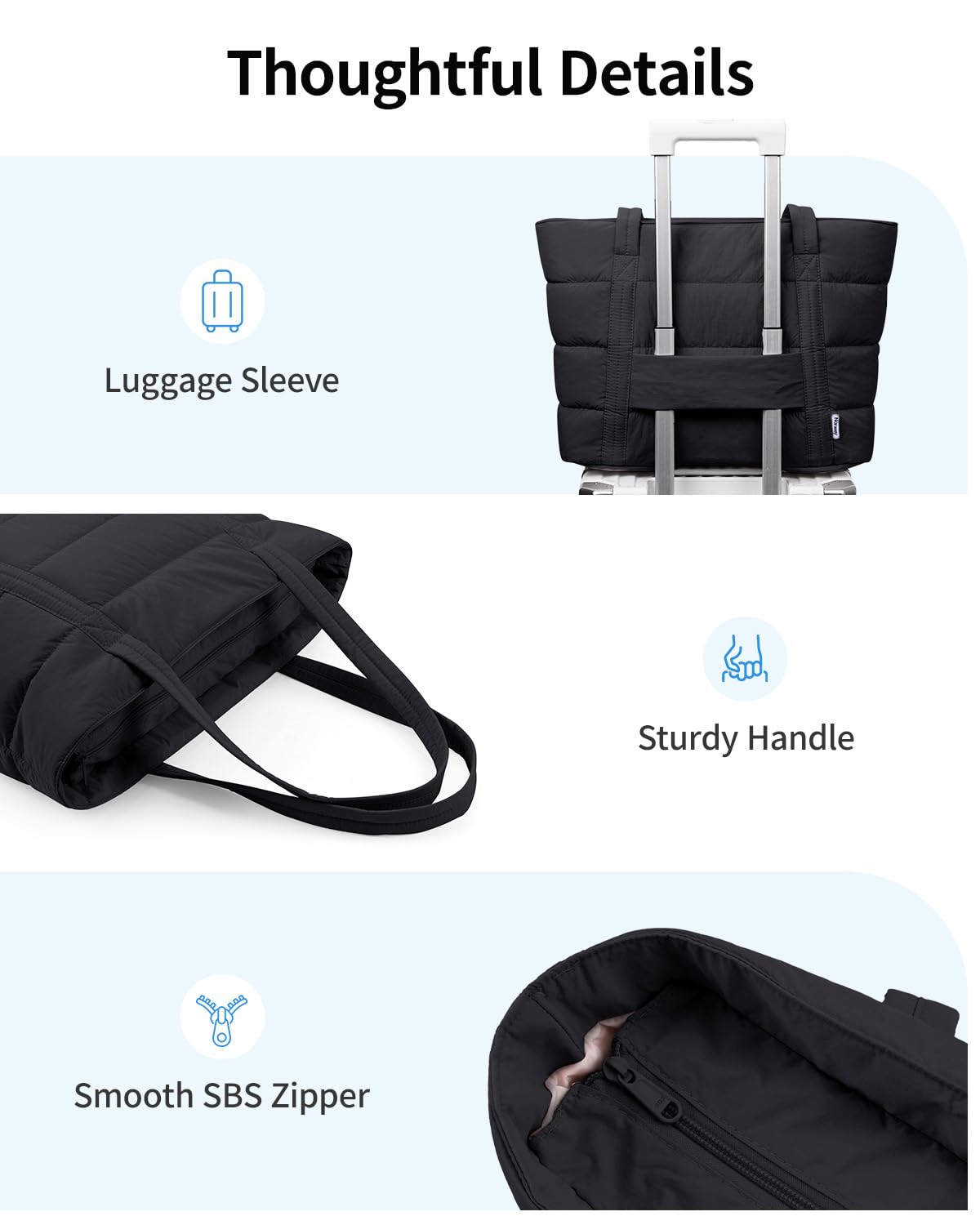 Narwey Work Tote Bags for Women with Cup Holder & Laptop Compartments, Lightweight Quilted Puffer Tote Bags for Travel Gym Nurse Teacher (Black)