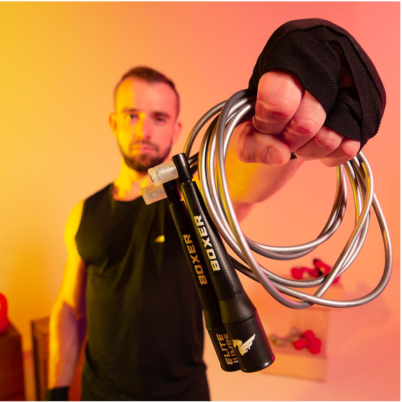 Elite Jumps Boxer Rope, 5mm PVC Tangle-Free Adjustable Jump Rope, Silver