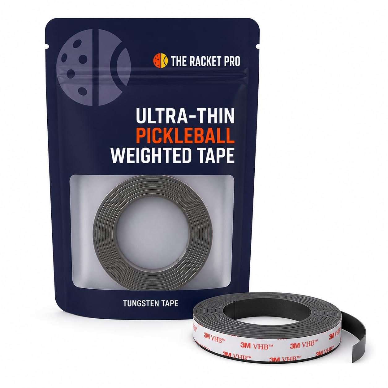 The Racket Pro Weighted Tungsten Tape for Pickleball Paddles | Ultra Thin 1 Gram Per Inch | Twice as Much Tape as Tape Strips