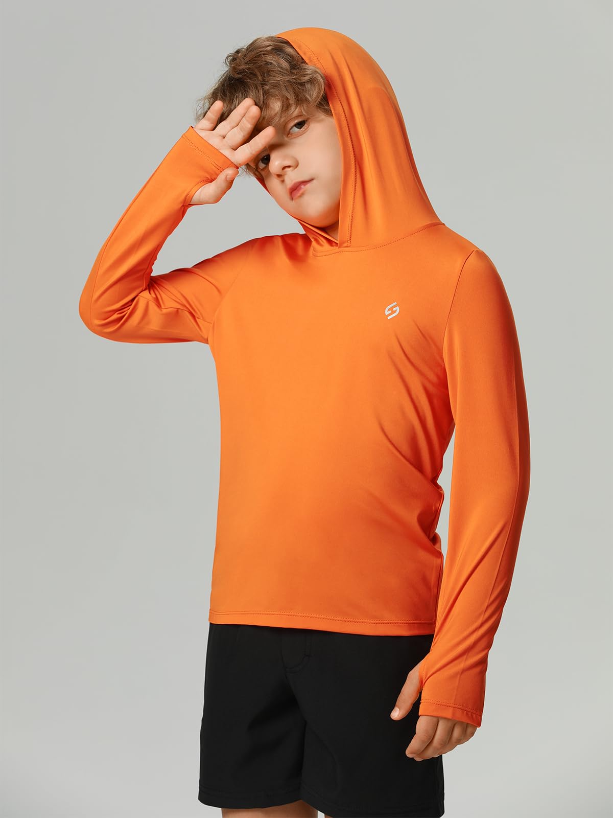 HODOSPORTS Boys Rash Guard Swim Shirt Long Sleeve for Kids UPF 50+ Sun Protection Hooded Swimming Hiking Shirts Swimsuit Orange
