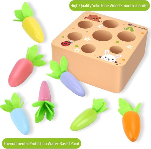 KMTJT Montessori Toys - Educational Wooden Carrot Harvest Game for Toddlers | Shape Sorting Fun