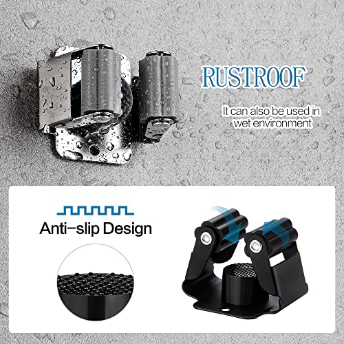 24PCS Broom and Mop Holder, Heavy Duty Garden Tool Organizer Rack Rake and Shovel Handle, Stainless Steel Mop Hanger. Wall Mounted with Screws.Matte Black