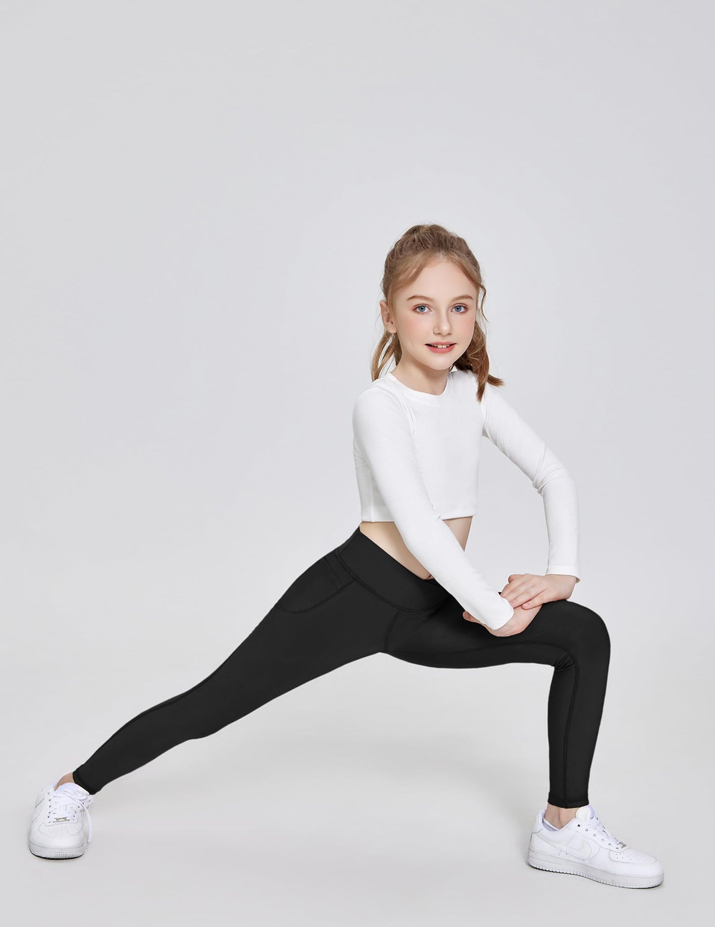 Zaclotre Girls Fleece Lined Leggings Kids Water Resistant Winter Warm Crossover Athletic Yoga Pants with Pockets Black