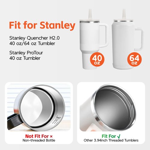 CUETWT 2 Pack 40 oz Tumbler Flip Straw Lid Replacement for Stanley Quencher H2.0, Leak Proof Spill Proof Lid Compatible with Stanley Cup, Tumbler Accessories (White)