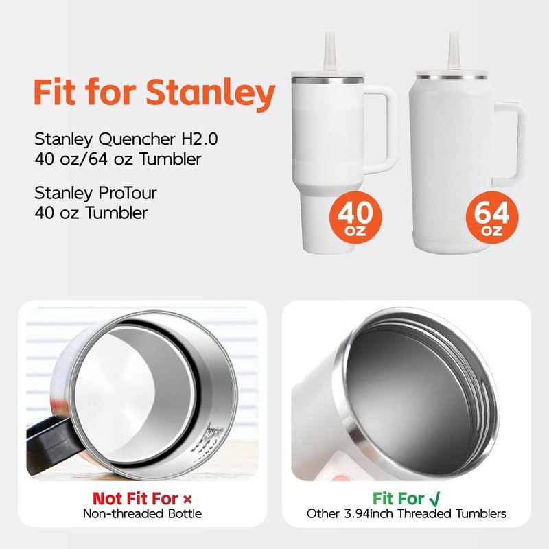 CUETWT 2 Pack 40 oz Tumbler Flip Straw Lid Replacement for Stanley Quencher H2.0, Leak Proof Spill Proof Lid Compatible with Stanley Cup, Tumbler Accessories (Black)