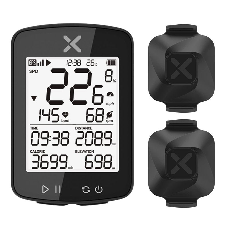 XOSS G+ Gen2 GPS Bike Computer ANT+/ Bluetooth IPX7 Cycling Computer Rechargeable Speedometer Odometer with 2.2 inch LCD Screen, 28 hrs Long Battery Life with Vortex Speed Cadence Sensor-2 Pack