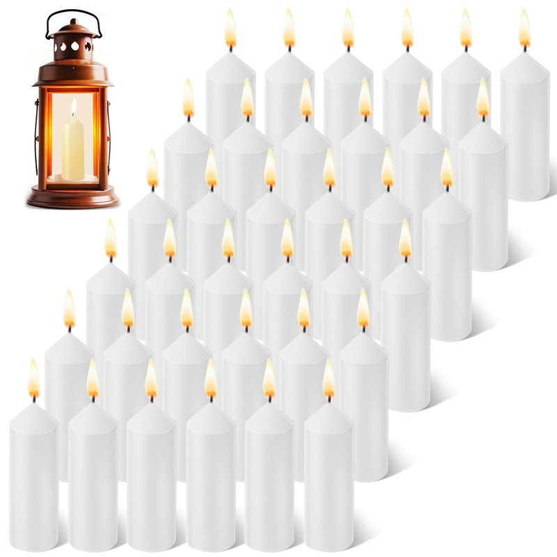 Threlaco 36 Pack 9 H+ Emergency Candles Bulk Long Burning Survival (15h+ Inside Candle Lantern), 3.5 Inch White Pillar Candles Bulk for Power Outage, Camping Emergency Survival Preparedness