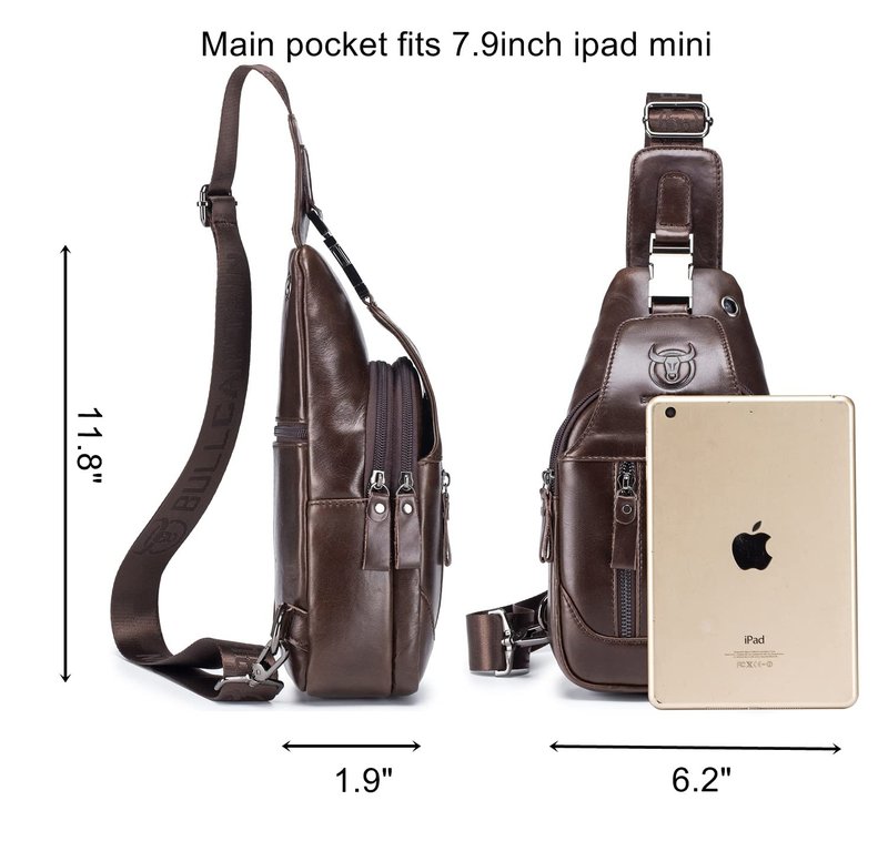 BULLCAPTAIN Sling Bag Genuine Leather Crossbody Backpack Outdoor Travel Chest Bag Daypack (Brown)