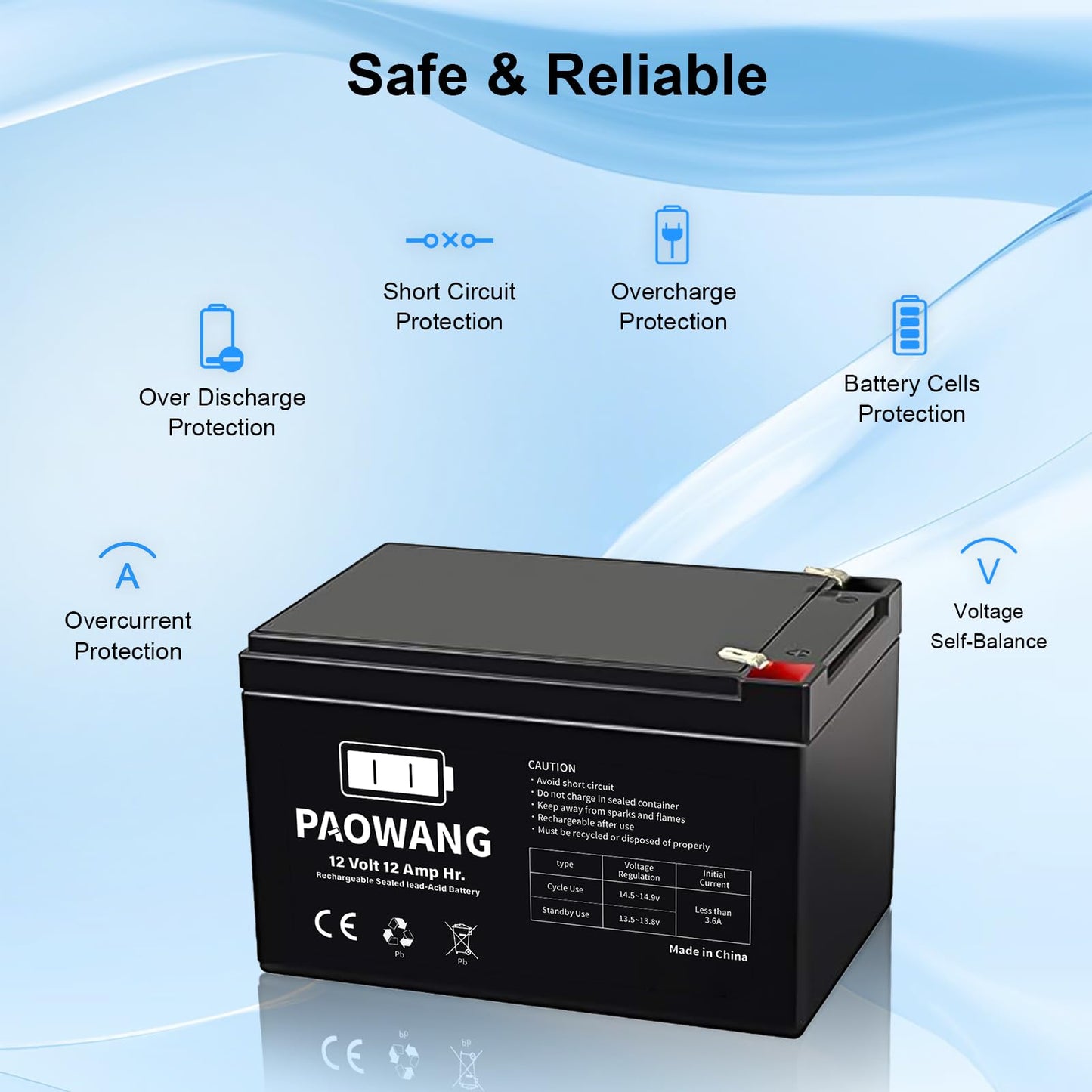 12V 12Ah Rechargeable Sealed Lead Acid Battery with F1 Terminal, SLA AGM Replacement Batteries for Children's Toy Car/Emergency Lighting/Solar/Wind Power/Power Wheels/Small UPS