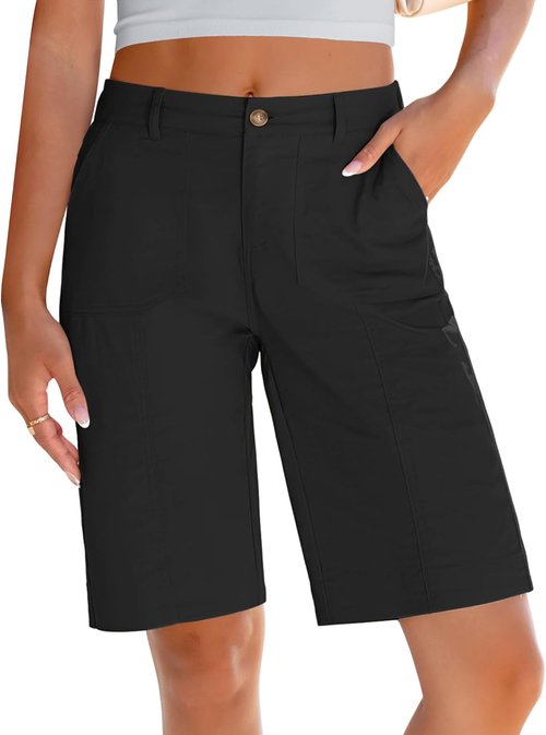 LookbookStore Bermuda Shorts - Women's Cotton Knee-Length, High-Waisted, Summer Casual Shorts