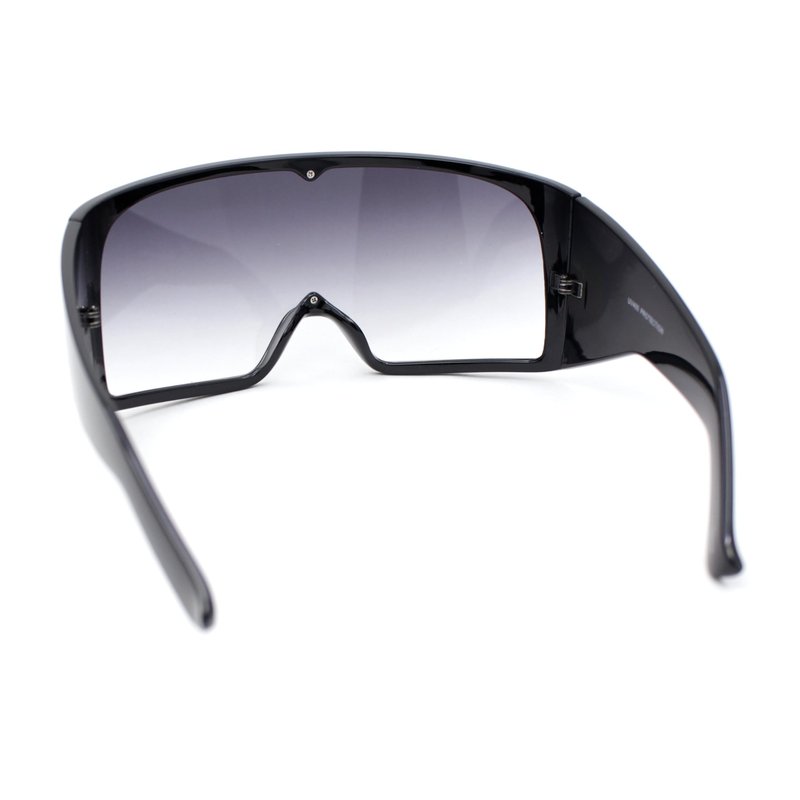 SA106 XL Oversized Shield Rectangle Super Thick Temple Plastic Sport Sunglasses White - Silver Mirror