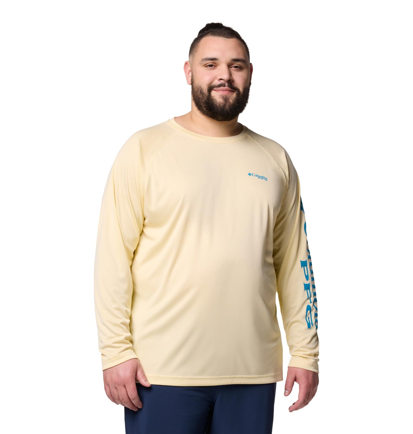 Columbia Men's PFG Terminal Tackle Long Sleeve Fishing Shirt, Lemon Wash/Blue Echo Logo, XX-Large