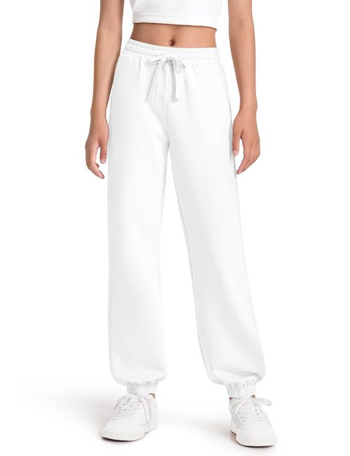 Somaibo Girls Sweatpants Athletic Joggers with Drawstring Waist and Pockets, Great for Teen Girls Size 11-12 Years White