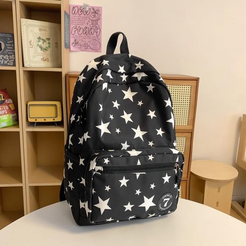 HOKMAH Y2K Backpack Women Men, Cute Daypack Grunge Stars Vintage Chic Trendy Design Bookbag Backpack Daily Use Hiking Trip (black)