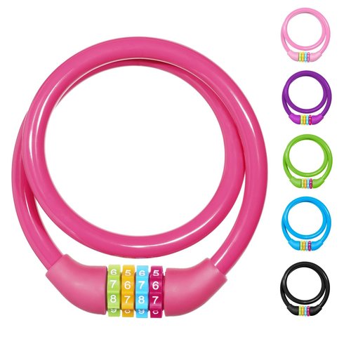 Ainiv 25 Inch Bike Lock Cable, Portable Anti Theft 4 Digits Codes Cable Locks, Resettable Combinations Coiling Bicycle Lock for Bike, Motorbike, Scooter, Skateboard, Gate, Fence (Rose Red)