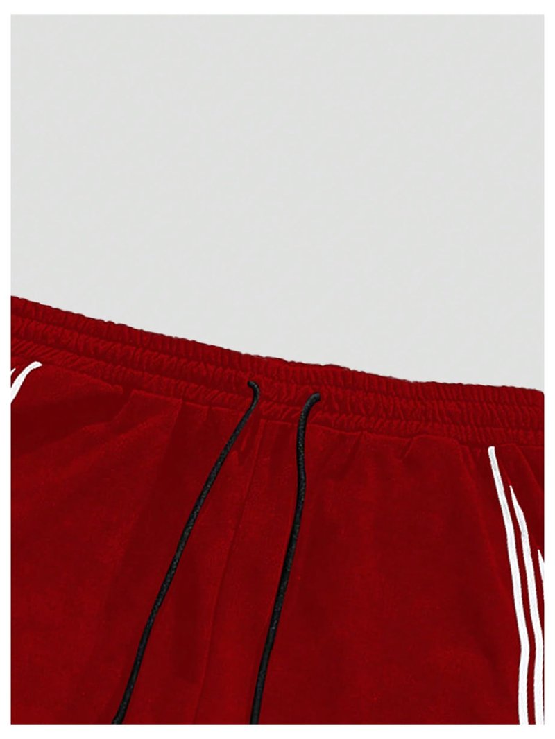 SHENHE Men's Y2k Graphic Baggy Sweatpants Wide Leg Striped Open Bottom Drawstring Sweatpants Red Small