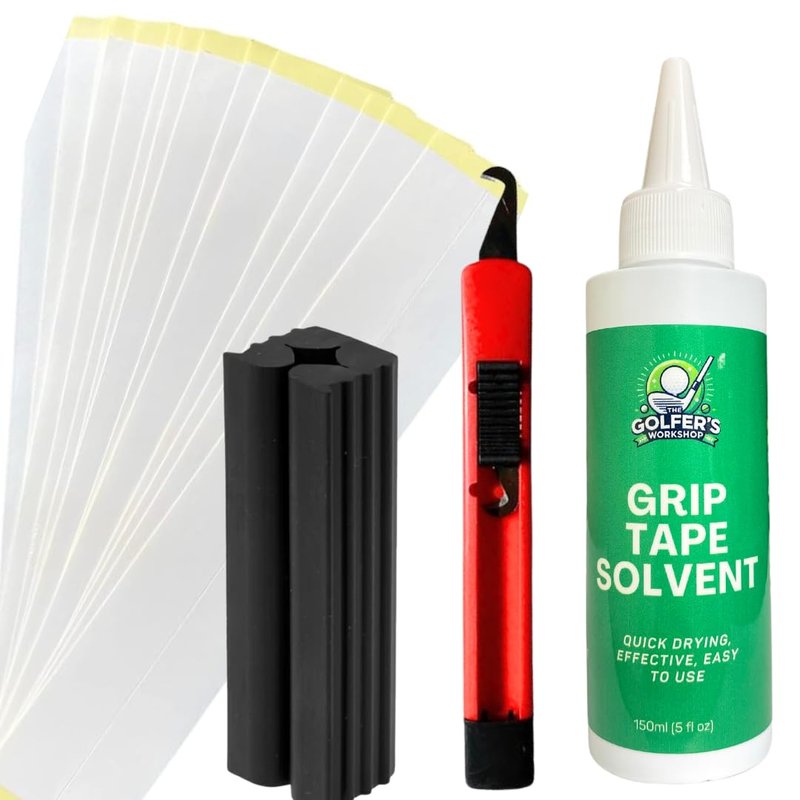 The Golfer's Workshop Complete Golf Club Regripping Kit – Pro-Shop Quality DIY Club Repair Kit with Hook Blade Knife, 15 Grip Tape Strips, 5oz Tape Solvent, and Rubber Vise Clamp