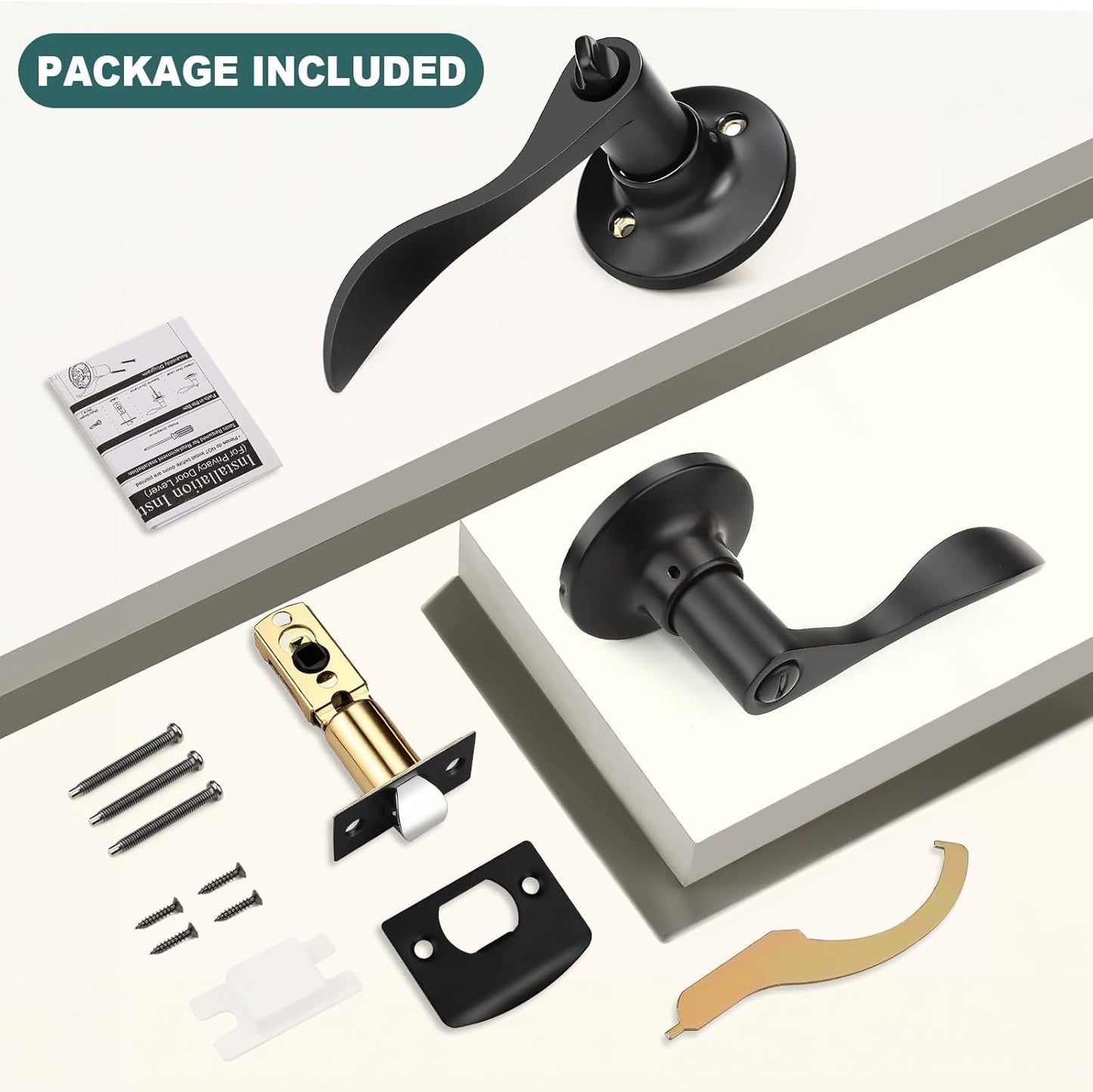 Black Privacy Door Levers - 6 Pack Keyless Modern Wave Handles for Bedrooms
