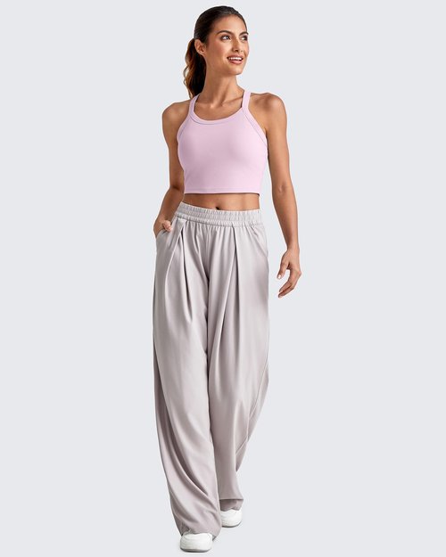 G4Free Longline Sports Bra Halter Workout Cropped Tops for Women Gym Yoga Racerback Athletic Tank Removable Padded (Pink,XL)