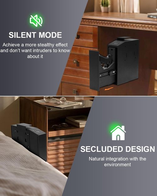 Biometric Pistol Gun Safe - Quick Access Auto Sliding Door | Fingerprint, PIN & Key Security Box - Ideal for Nightstand & Truck
