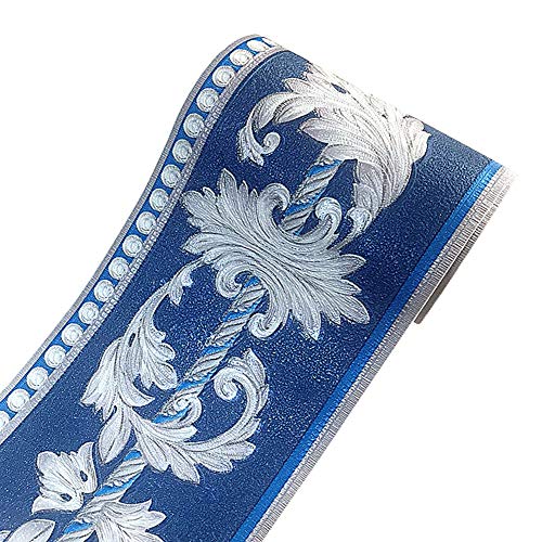 Self Adhesive 3D Blue Flower Waterproof Wallpaper Border Peel and Stick for Bathroom Kitchen Counter Top Tiles Sticker 10CM by 5M (Blue)