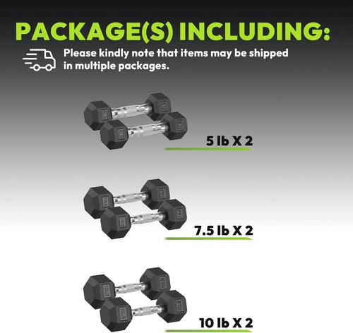 HANDBODE Hex Dumbbell Set - Rubber Encased Exercise Weights for Home Gym | 45-480 lb Range
