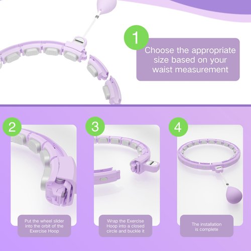 Infinity Hoop Smart Silent Weighted for Adults - Adjustable 30-50 Inch Exercise Hoop for Women's Weight Loss & Workout - Detachable Fitness Ring with Massage Balls, Belly Fat Burner Equipment (Purple)