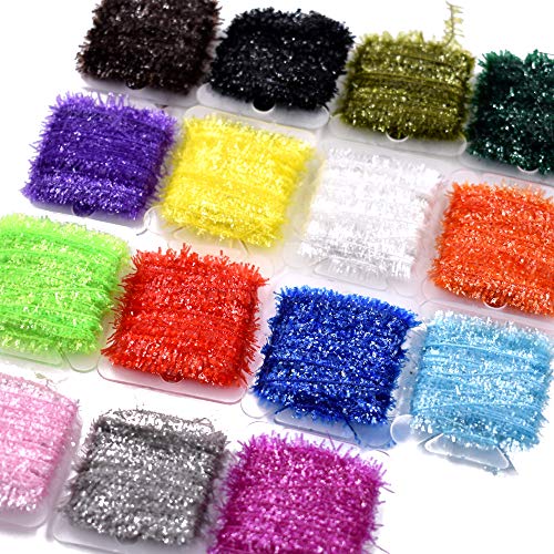 15 Cards Multi Colors Tinsel Chenille Line for Fly Fishing Tying - 75M
