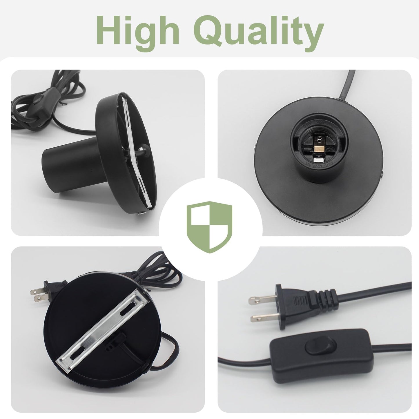 Suoyouman Industrial Table,Small Polished Metal Desktop Lamp Base Only,E26 E27 Screw Light Bulb Holder Base Lamp Replacement Base for Holding Bulb,6 Feet Cord on Off Switch Plug Black 1 Pcs