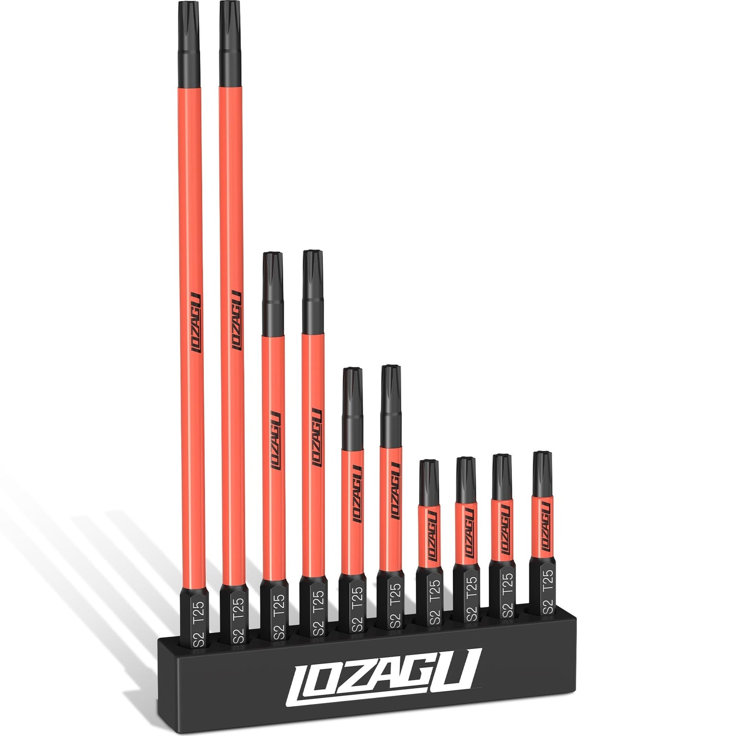 LOZAGU 10-Piece T25 Torx Bits, 2'' to 6'' (50-152mm), Magnetic T25 Torx Bits for Impact Driver, 1/4 Inch Hex Shank | S2 Steel