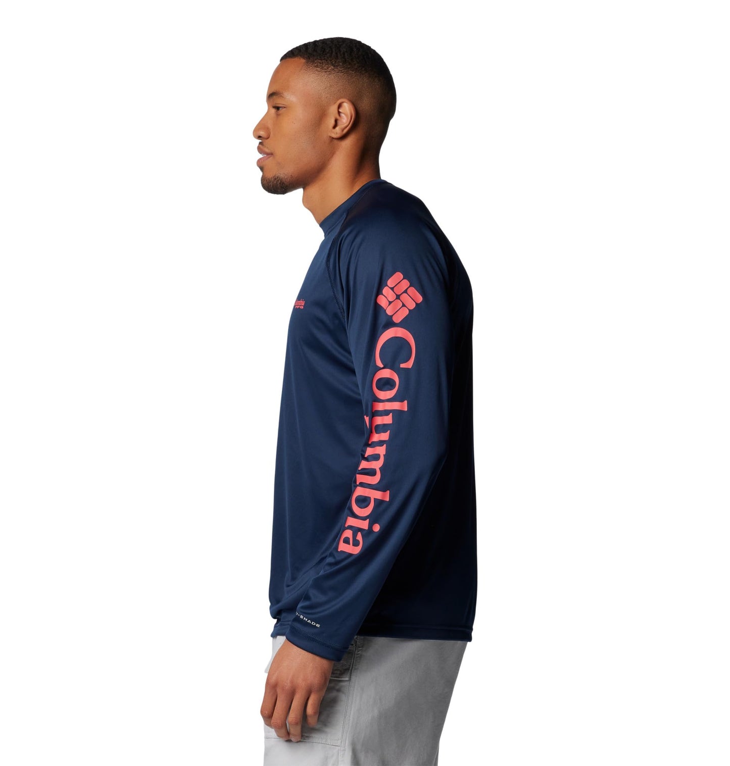 Columbia Men's PFG Terminal Tackle Long Sleeve Fishing Shirt, Collegiate Navy/Sunset Red Logo, 2X