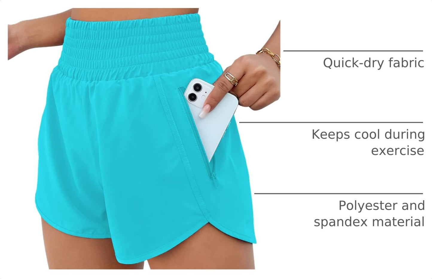 BMJL Women's Athletic Shorts High Waisted Running Short Pocket 2.5" Sporty Shorts Gym Elastic Workout Shorts(M,Lake Blue)