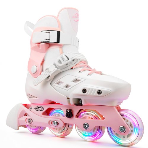 JEUWITH Inline Skates for Kids Girls Boys with Light-Up Wheels,Adjustable Size Suitable for Beginners Roller Skates Blades for Women, Girls and Adult.(Pink 1-4US)