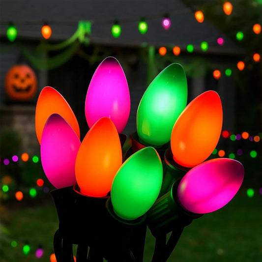 Halloween Lights, 25Ft C7 LED String Lights with Orange, Purple & Green Bulbs, Energy-Efficient, Waterproof, UL Certified for Outdoor & Indoor Halloween Yard, Porch, Patio, Garden Decorations