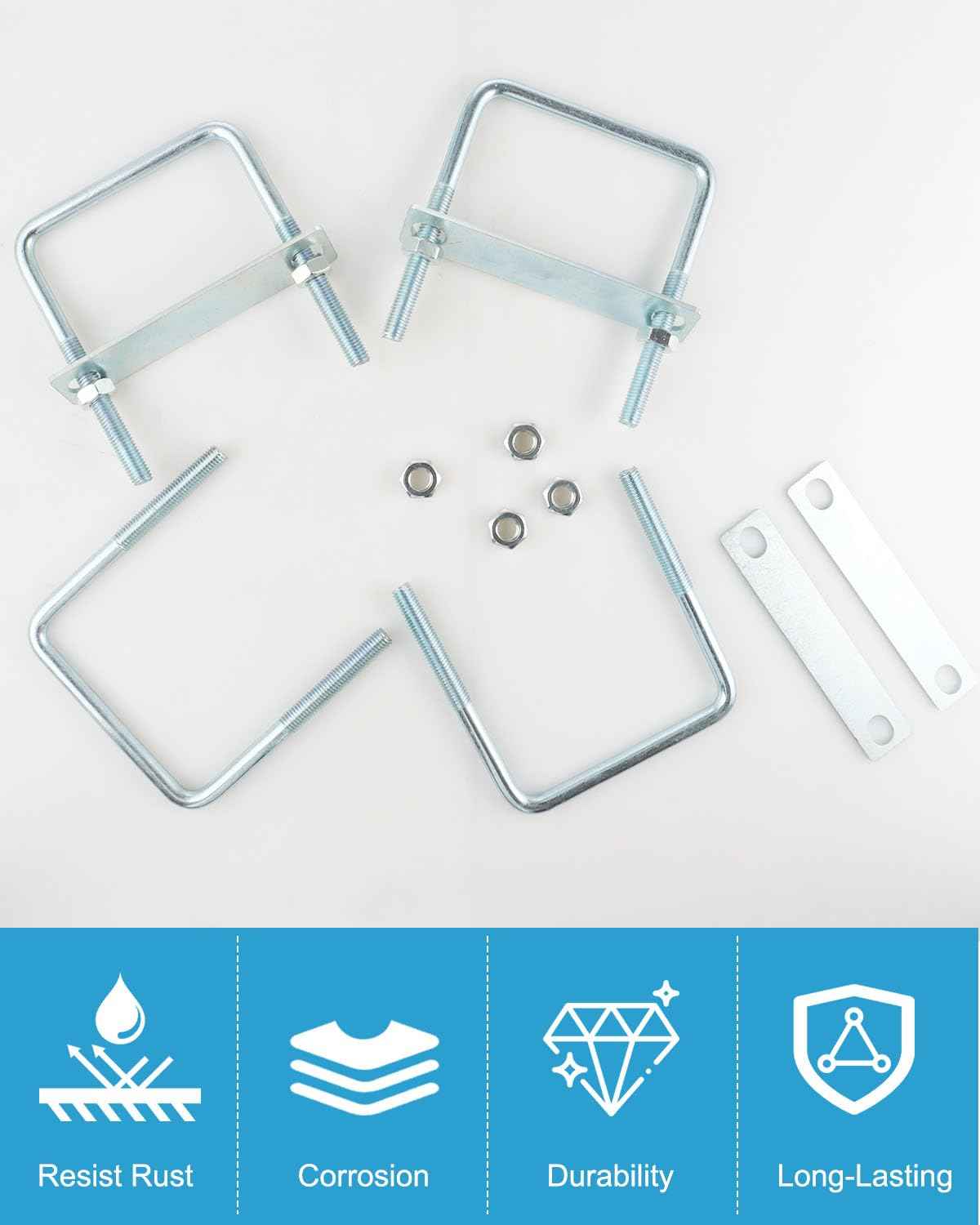 AOKLIT 6 Pcs U Bolts 4 Inch Wide Zinc Plated, Square U Bolt Carbon Steel for Sailboat Trailers, Tube, Industrial Supplies(3/8" x 4" x 5"')