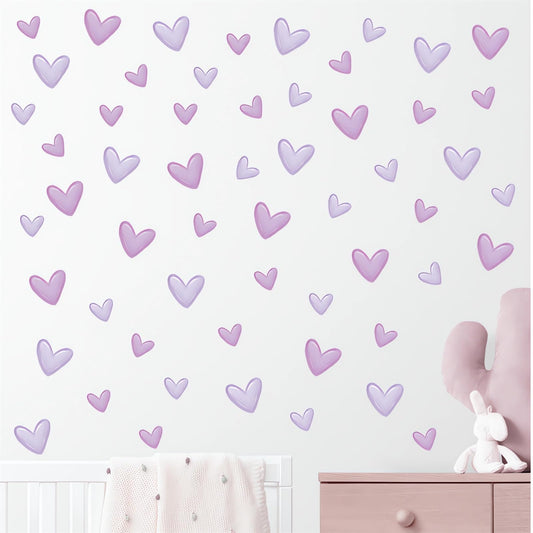 12 Sheets 120 Pcs Purple Love Heart Graphics Wall Stickers, sacinora Romantic Love DIY Wall Decals Removable Vinyl Peel and Stick for Baby Girl Nursery Bedroom Art Home Decorations