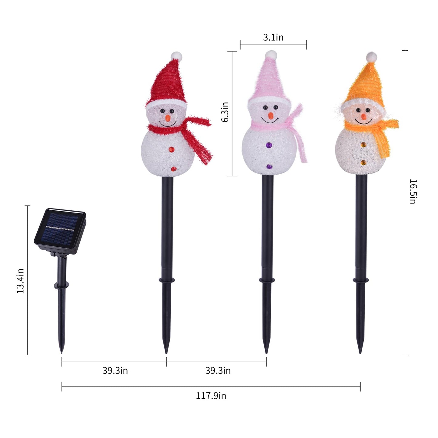 TAILERRI Solar Christmas Pathway Lights Outdoor Decor, Set of 3 Led Snowman Stake Lights, Waterproof Walkway Landscape Light for Winter Yard, Garden, Solar Christmas Decorations