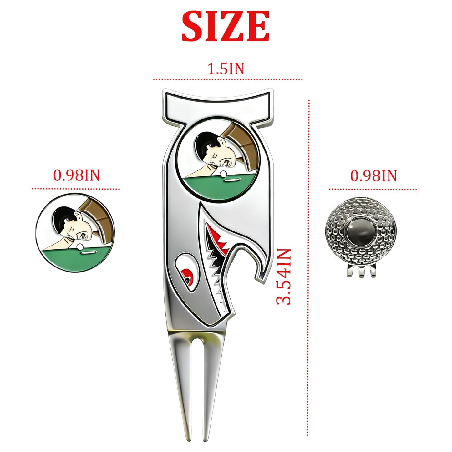 WIGERLON Divot Repair Tool with Ball Marker（1pcs Divot Tool,1 pcs Golf Hat Clip,1pcs Magnetic Ball Marker
