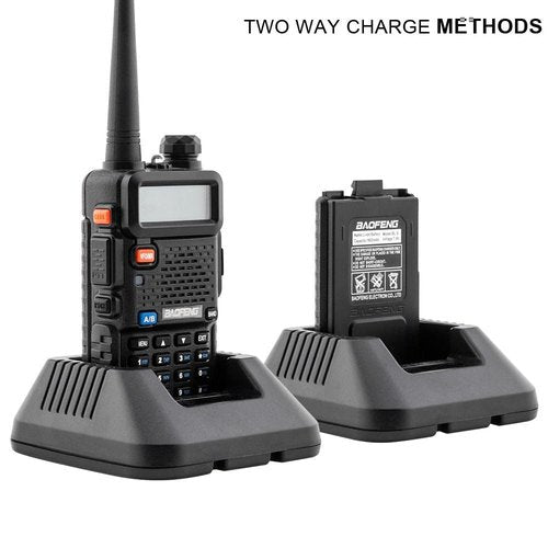 [5 Packs] Baofeng UV-5R Two Way Radio Dual Band 144-148/420-450Mhz Walkie Talkie with 1800mAh Li-ion Battery, Programming Cable, Headset, Belt Clip, Hand Strap, Desktop Charger (Black)