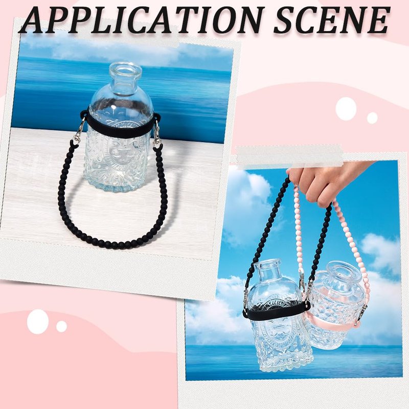 GORGECRAFT 3Pcs 3 Colors Water Bottle Handle Strap Pink White Black Soft Rubber Silicone Round Twist Tumbler Bottles Sling Carrier Holders Straps for Walking Hiking Compatible Cup Accessories