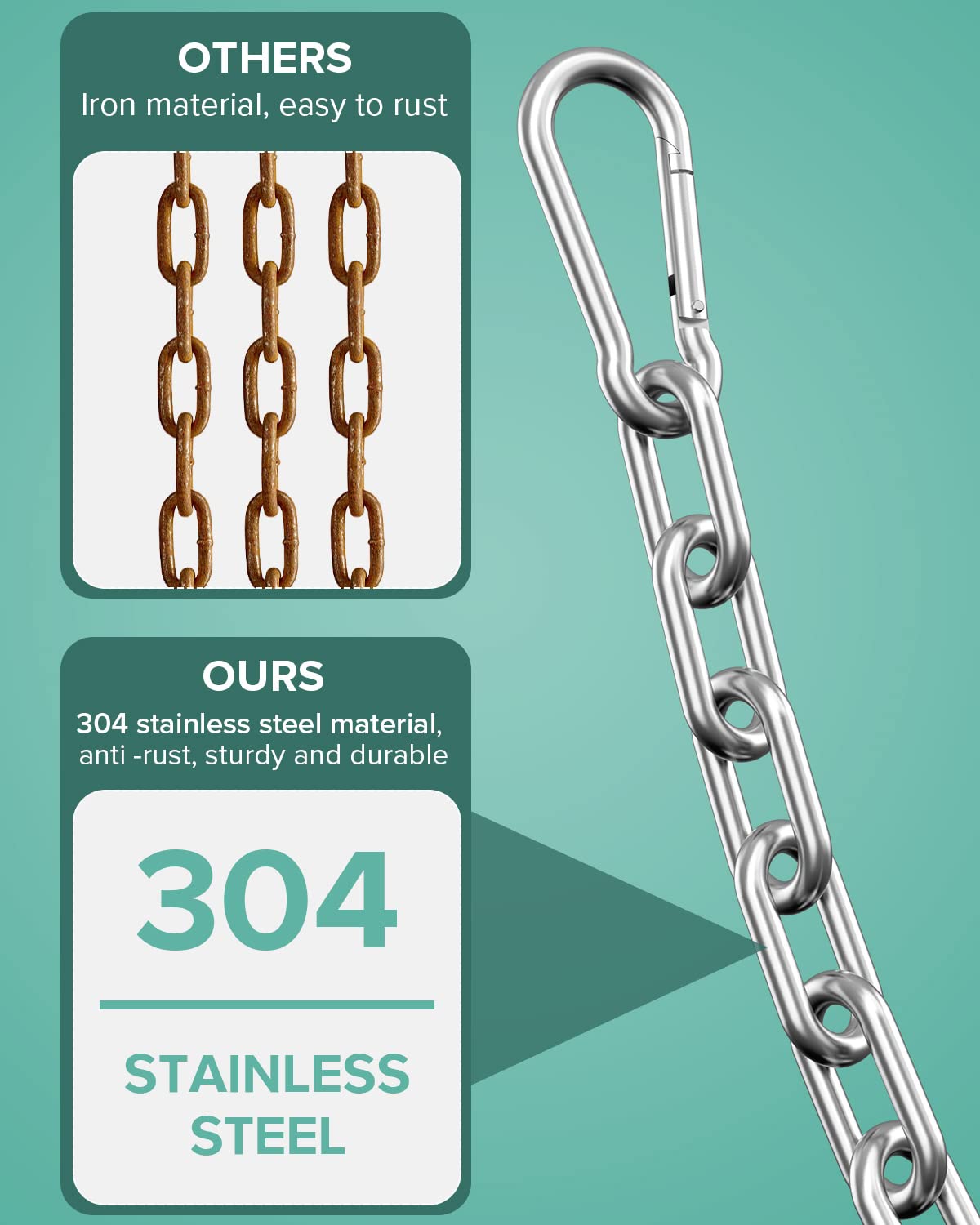 Mbotnee Fitness Chain 23in, Workout Chain, Cable Machine Extension Chain, 304 Stainless Steel LAT Pull Cable Extension Weight Lifting Machine Chain, Curl Bar Chain for Home Gym