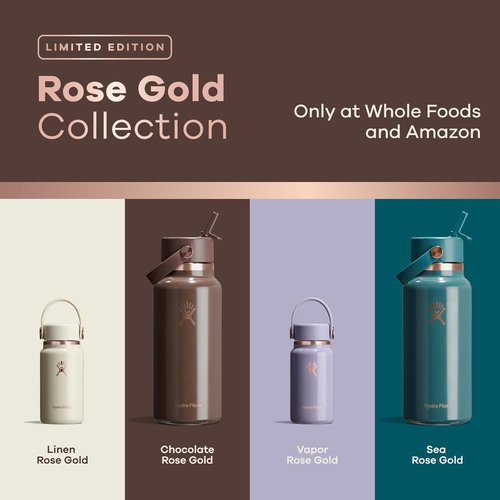 Hydro Flask Water Bottle - Insulated Stainless Steel with Wide Mouth Flex Straw Lid - 32 Oz Vapor Rose Gold
