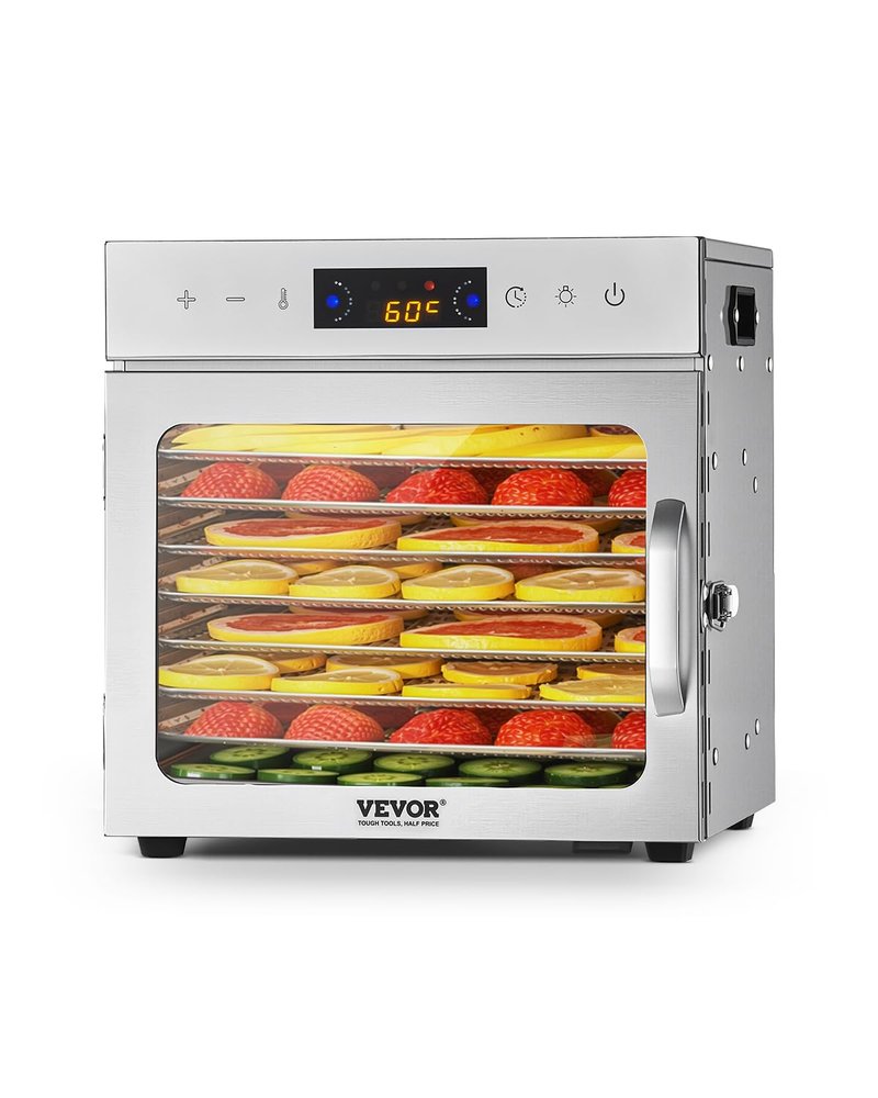 VEVOR Food Dehydrator Machine, 8 Stainless Steel Trays, 400W Electric Food Dryer with Adjustable Temperature & 24-Hour Timer, Food Dehydrator for Jerky, Meat, Fruit, Vegetables, Herbs, Dog Treats