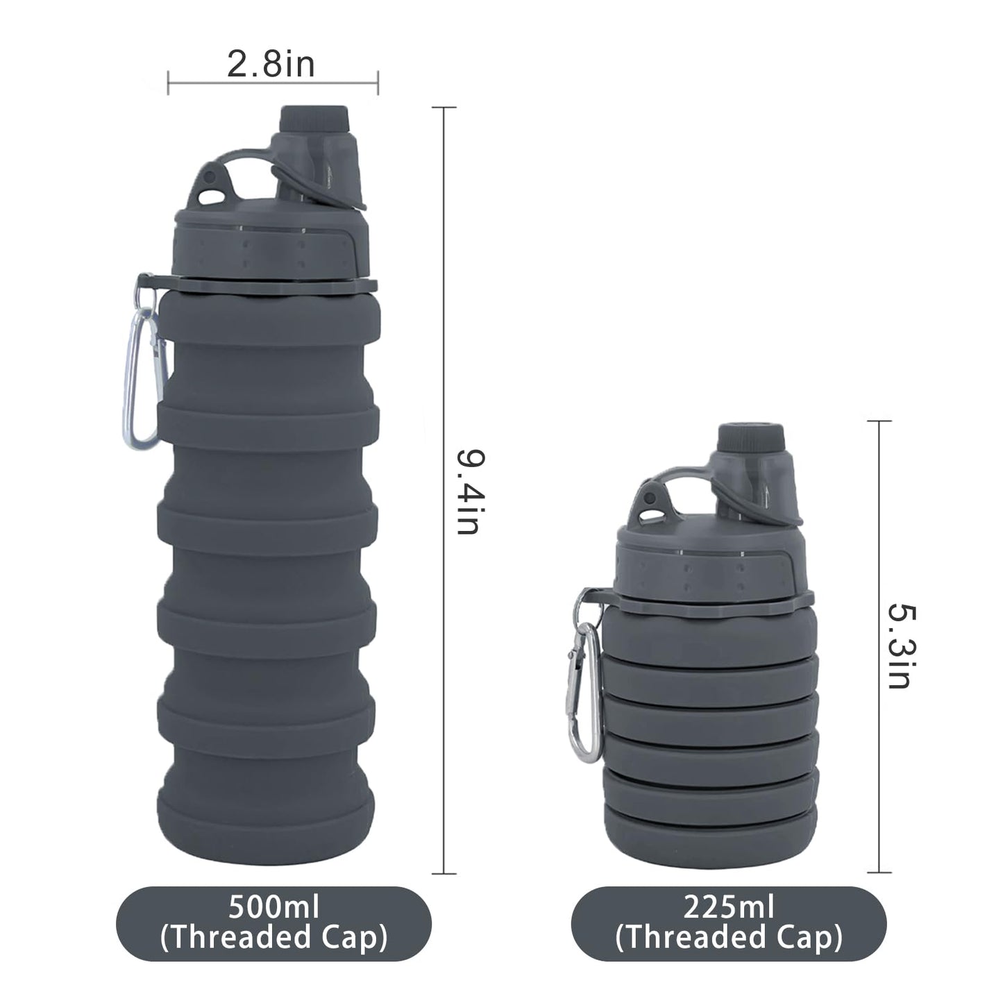 YCTMALL Collapsible Water Bottles Travel Sports Portable Sport Water Bottle comes with mountaineering Buckle 500ml silicone Water-proof camping water bottle (Pink Color)