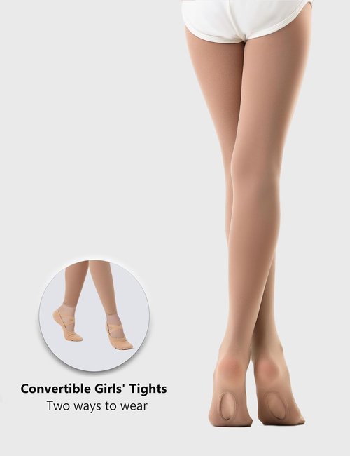 DUCMODA Girls’ Convertible Ballet Tights - Ultra-Soft Transition Dance Stockings for Kids | 1-3 Pairs