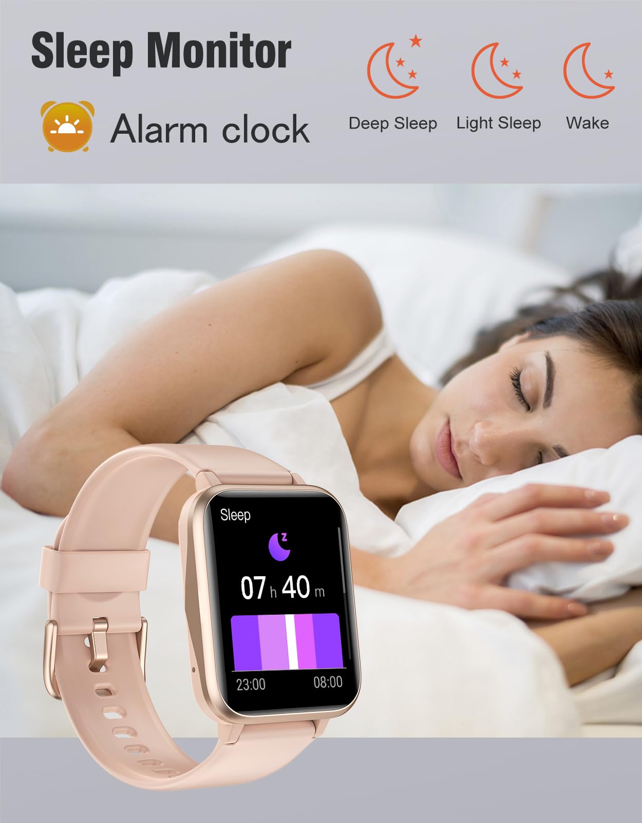 Fitness Tracker Fitness Watches for Women Men (Make/Answer Calls), 1.85" Smart Watch for iPhone/Android Phones, Heart Rate/Sleep Monitor Steps Tracker Watch Pedometer IP68 Waterproof (Pink/gold)